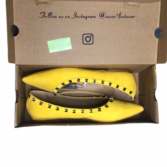 NIB Seven7 Yellow Clara Studded Pointed Toe Flats - Picture 6 of 9